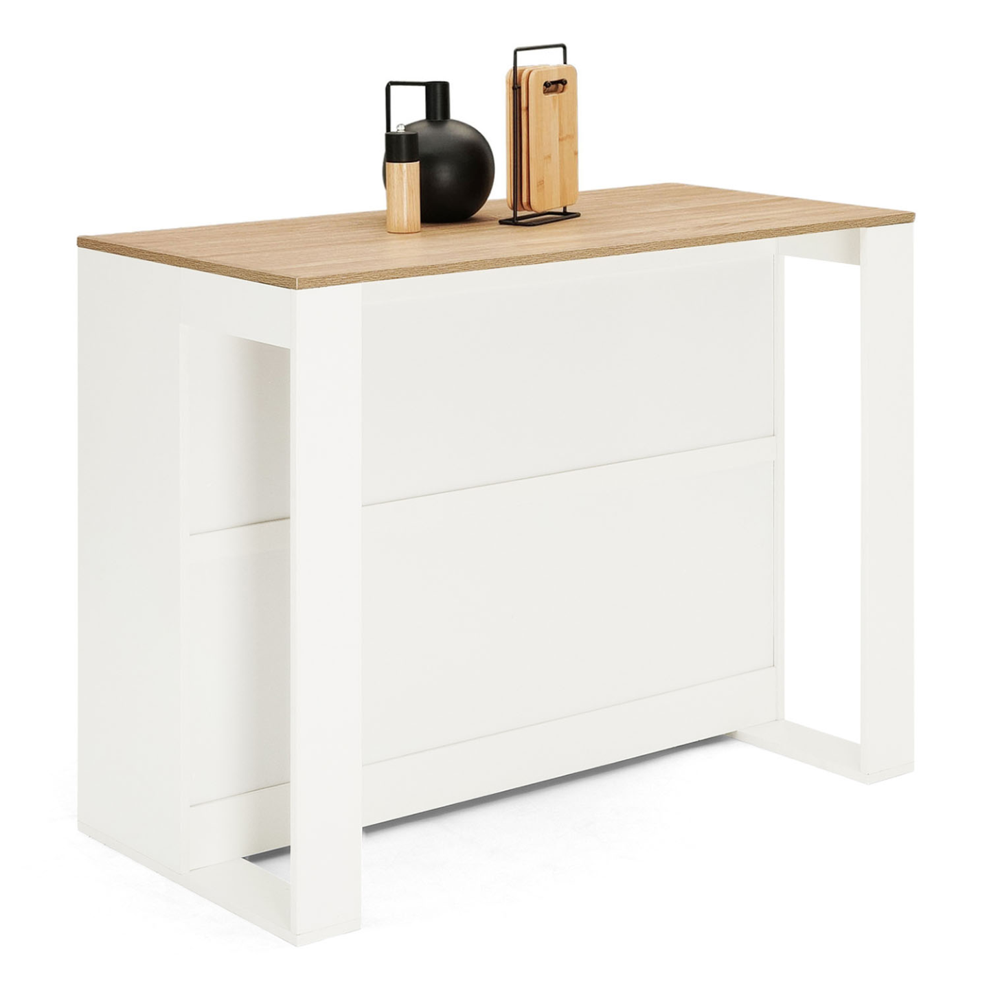 Table de bar îlot JUNO bois blanc et plateau façon hêtre - Image 4