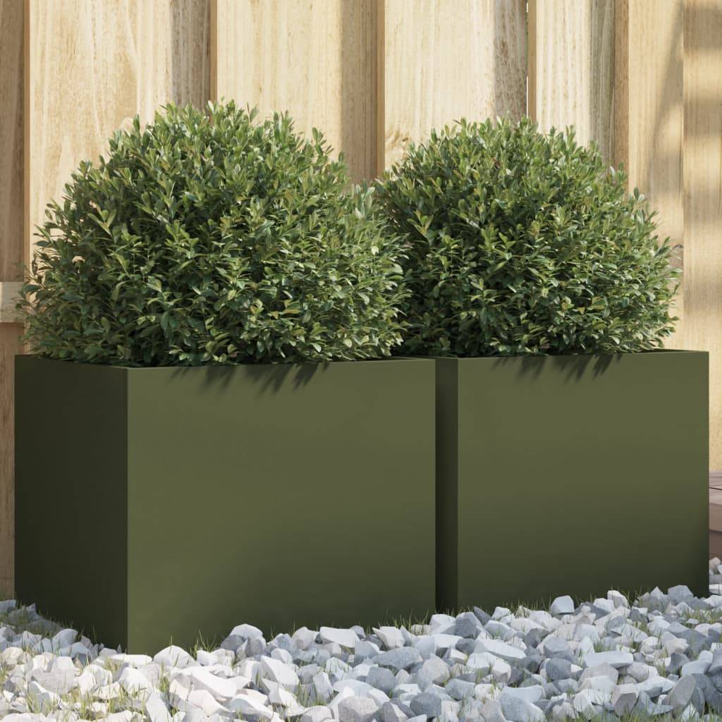 Vidaxl - Jardinières 2 pcs vert olive 32x30x29 cm acier vidaXL 841542 - Image 1