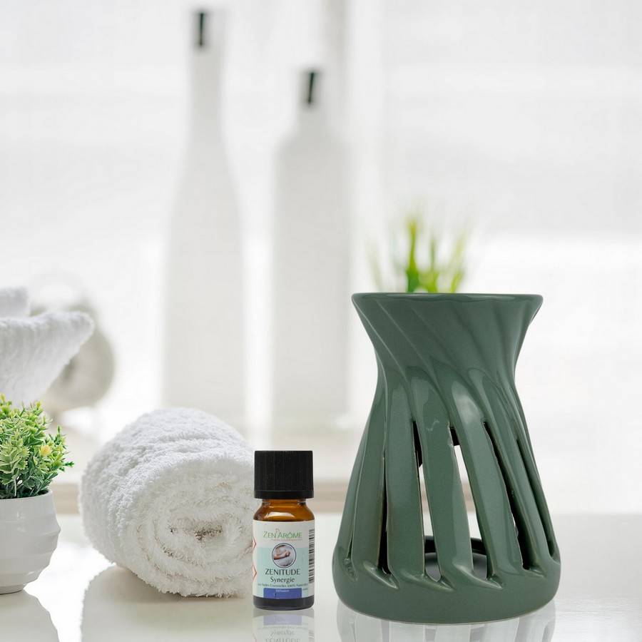 Brûle-Parfum Céramy Corta Vert 50 ml - Atmosphère Parfumée - Objet Artisanal - Aromathérapie - Déco Minimaliste - H12cm - Zen'Arôme - Image 4