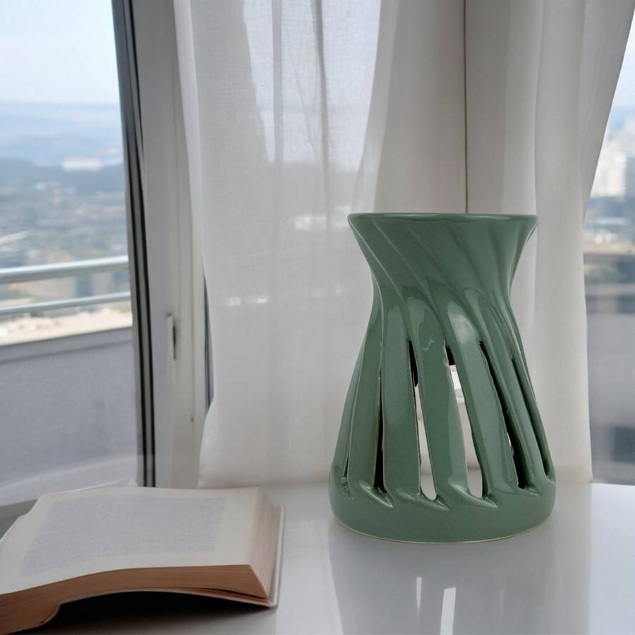 Brûle-Parfum Céramy Corta Vert 50 ml - Atmosphère Parfumée - Objet Artisanal - Aromathérapie - Déco Minimaliste - H12cm - Zen'Arôme - Image 2