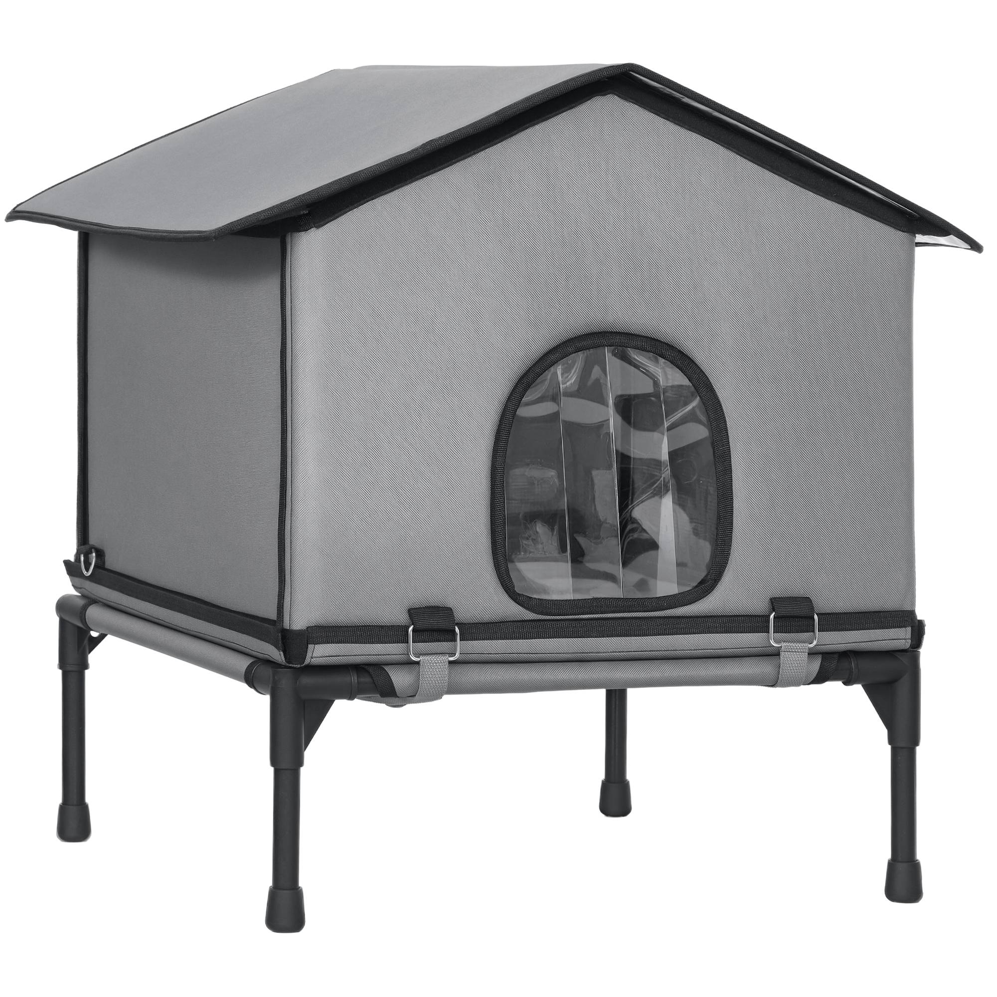 ComfortXL - Niche pour chat extérieure Oxford et plastique 62 x 58,5 x 60 cm grise surélevée déperlante avec coussin - Image 10