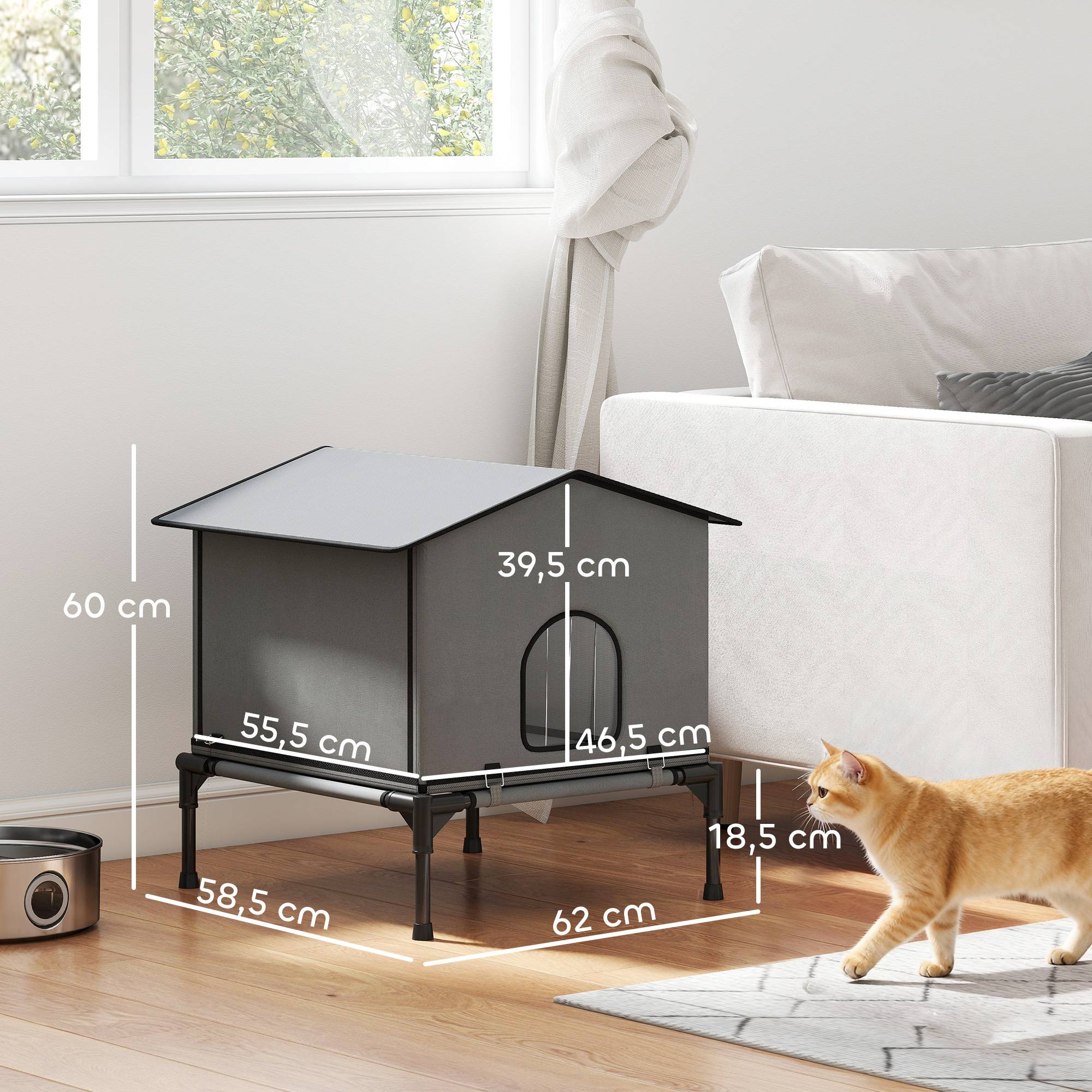 ComfortXL - Niche pour chat extérieure Oxford et plastique 62 x 58,5 x 60 cm grise surélevée déperlante avec coussin - Image 3