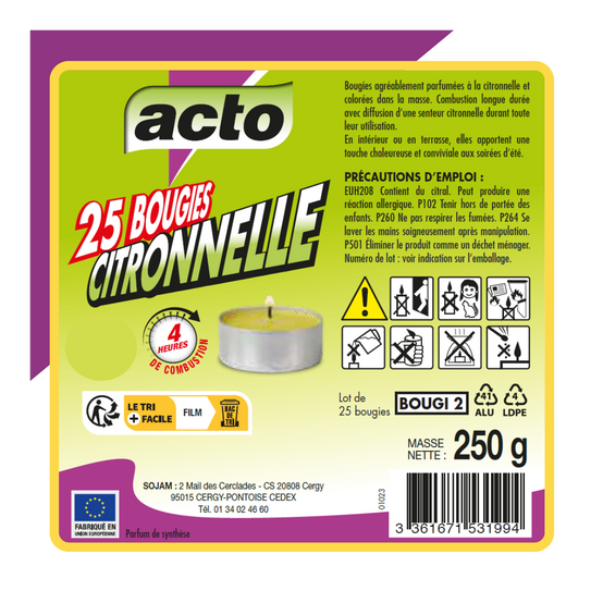 Acto - Lot de 25 Bougies Citronnelle Compactes: Protection 4 heures contre les Moustiques - Image 3