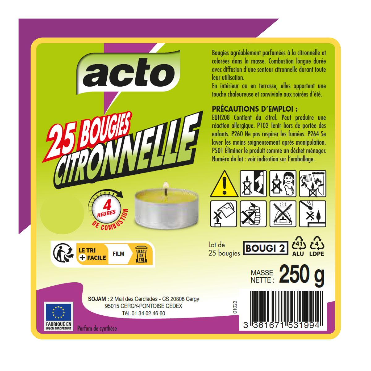 Acto - Lot de 25 Bougies Citronnelle Compactes: Protection 4 heures contre les Moustiques - Image 3
