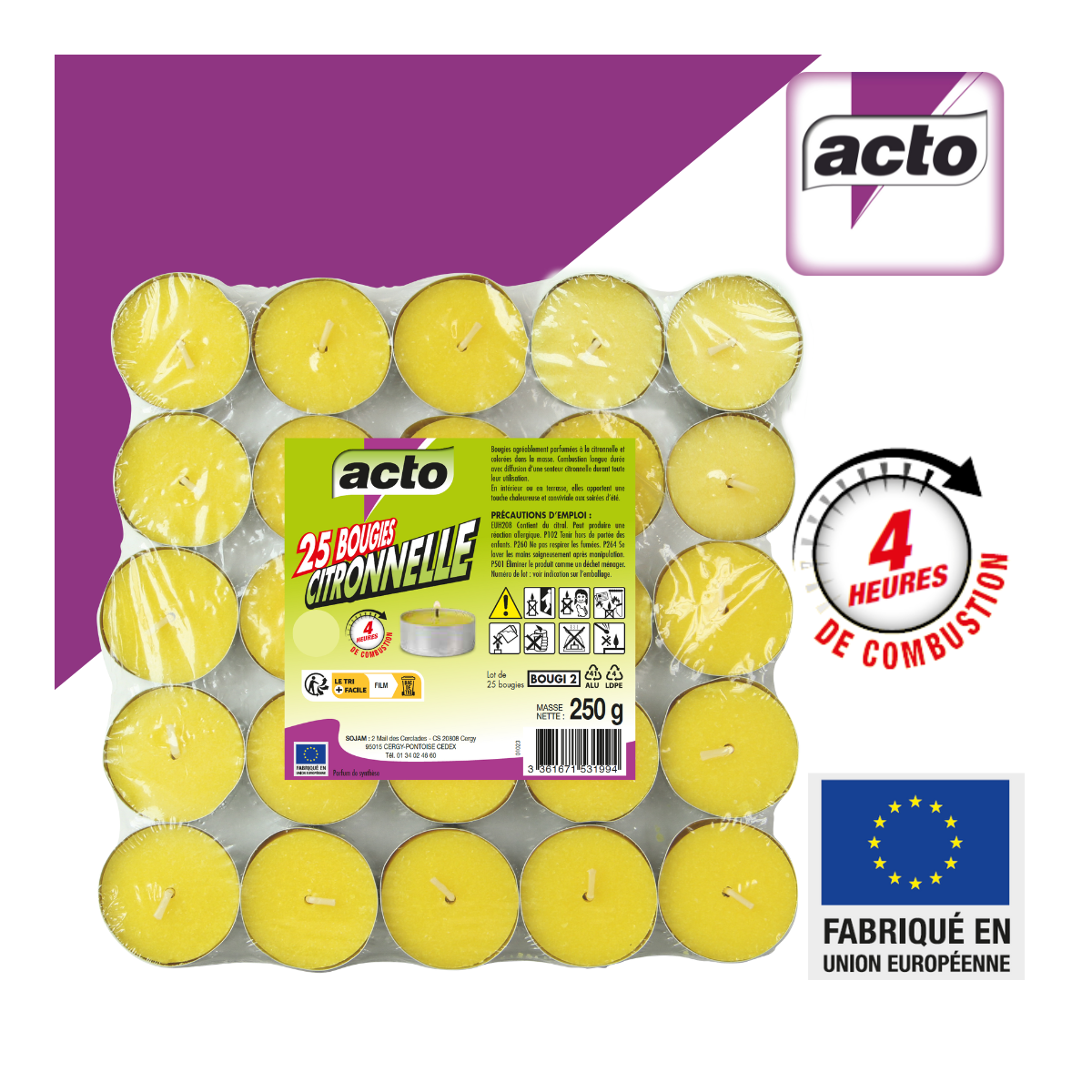 Acto - Lot de 25 Bougies Citronnelle Compactes: Protection 4 heures contre les Moustiques - Image 2