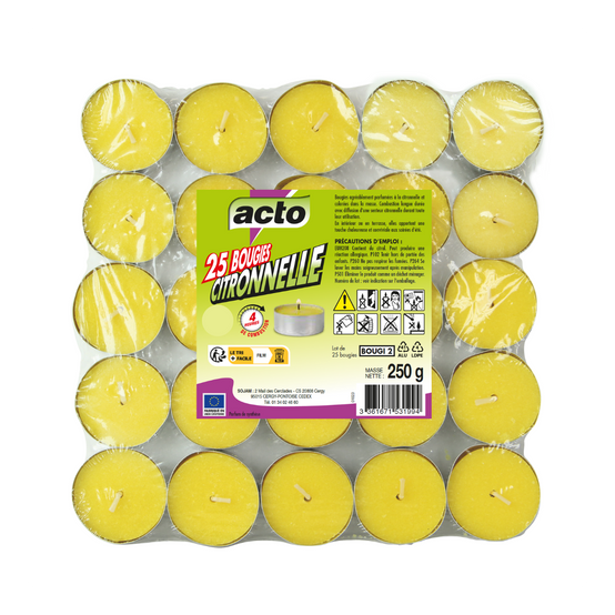 Acto - Lot de 25 Bougies Citronnelle Compactes: Protection 4 heures contre les Moustiques - Image 1