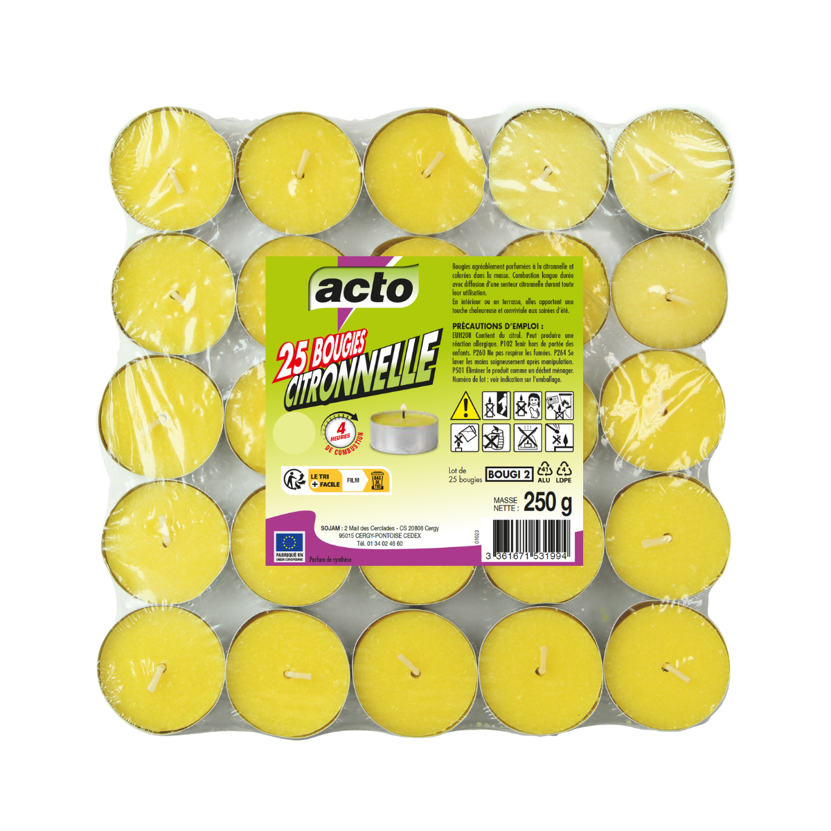 Acto - Lot de 25 Bougies Citronnelle Compactes: Protection 4 heures contre les Moustiques - Image 1