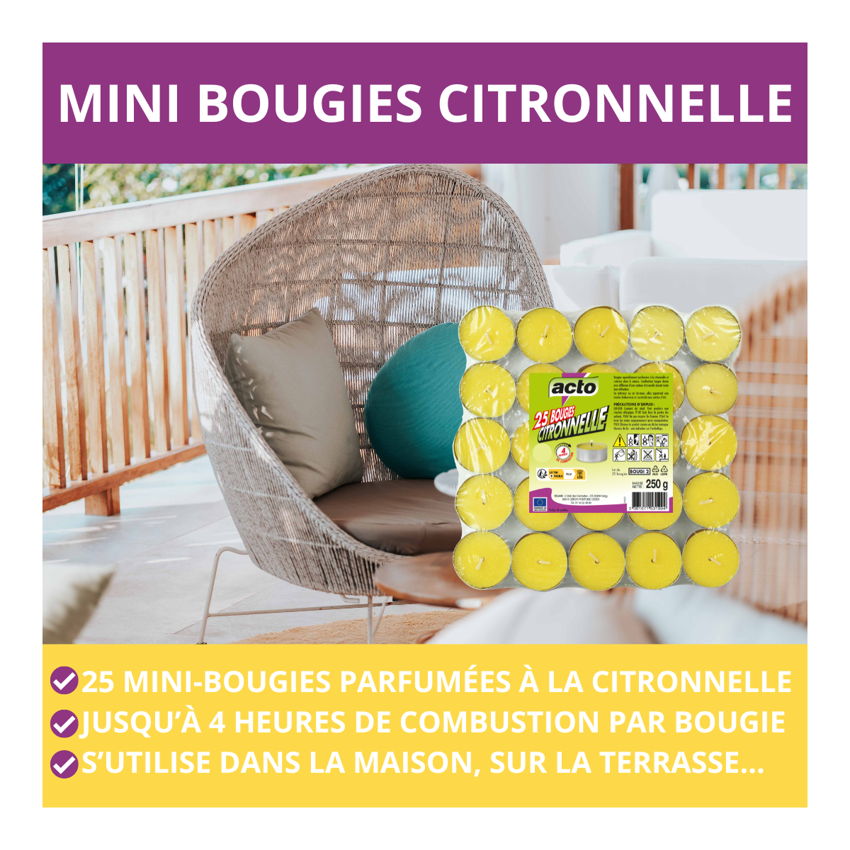 Acto - Lot de 25 Bougies Citronnelle Compactes: Protection 4 heures contre les Moustiques - Image 4