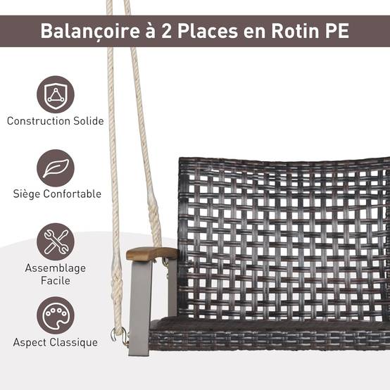 Balançoire à Suspendre en Plastique PE, Dossier Incurvé et Accoudoirs en Bois, Charge 360 kg - Image 1