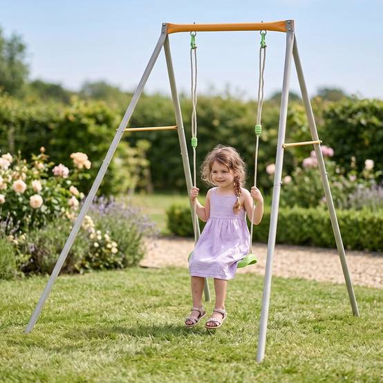 Balancelle métal TRIGANO 1 enfant hauteur 1.90 m avec siège sécurisé pour jeux extérieurs dans votre jardin - Image 2