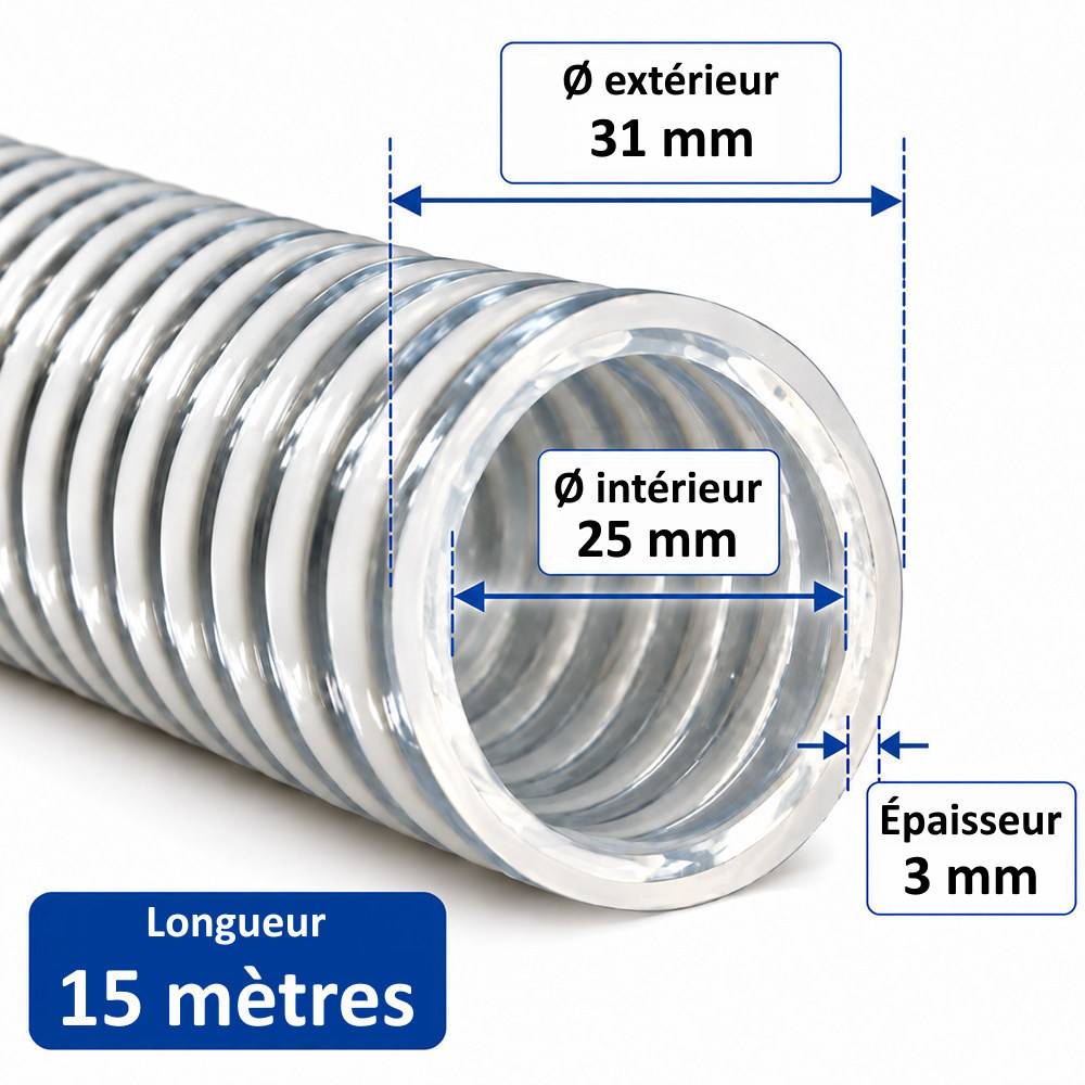 Huggy Tuyaux - Tuyau d'aspiration et de refoulement Ø 25 mm - Longueur 15 mètres - HUGGY TUYAUX - Image 2
