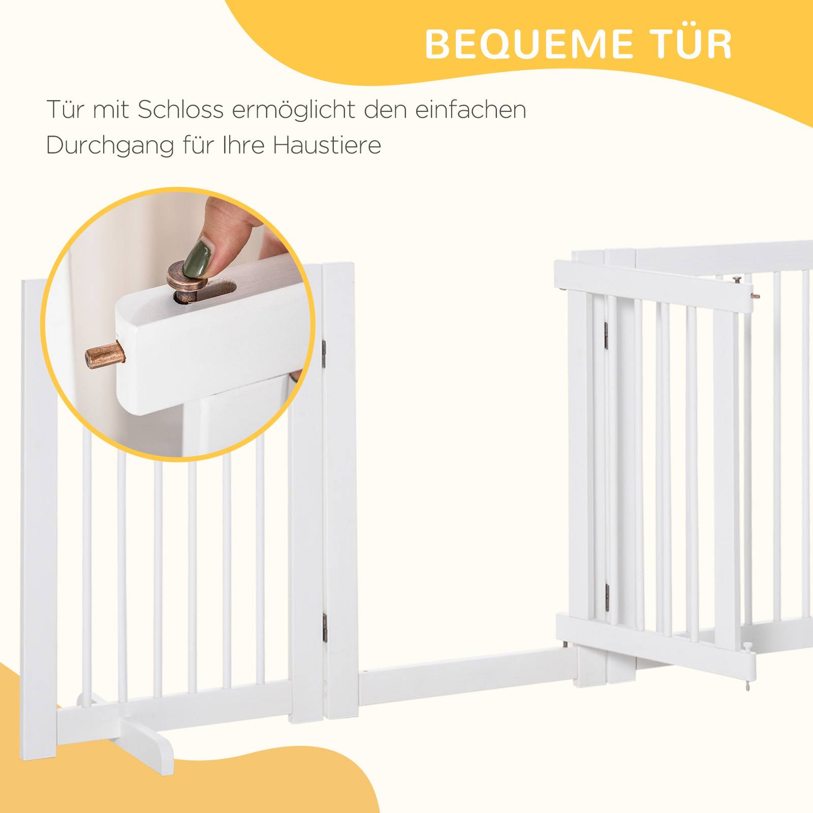 Barrière pour chien autoportante avec pieds 204 x 75 cm, bois, escaliers, portes, cuisine, 4 panneaux, blanc - Image 7