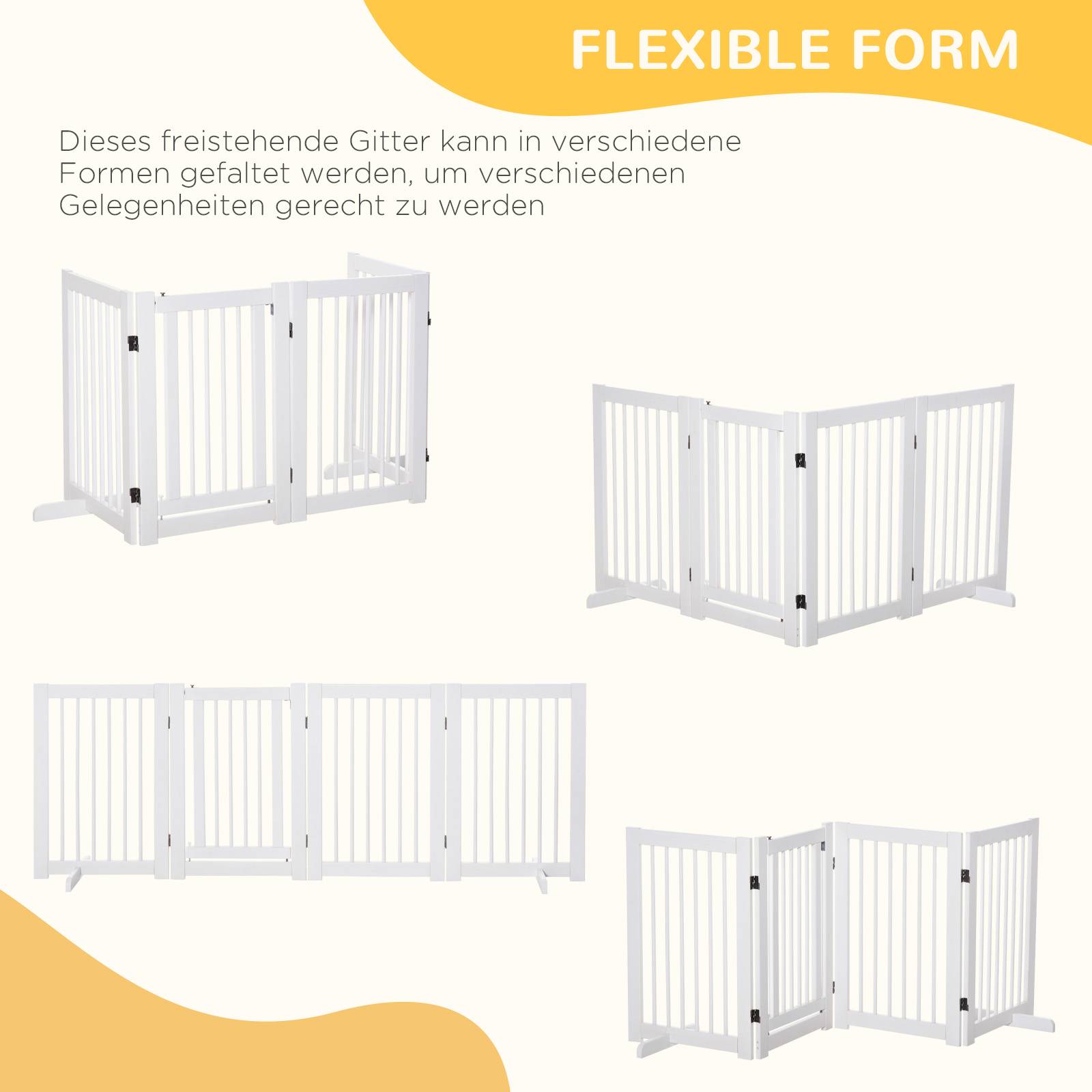 Barrière pour chien autoportante avec pieds 204 x 75 cm, bois, escaliers, portes, cuisine, 4 panneaux, blanc - Image 9