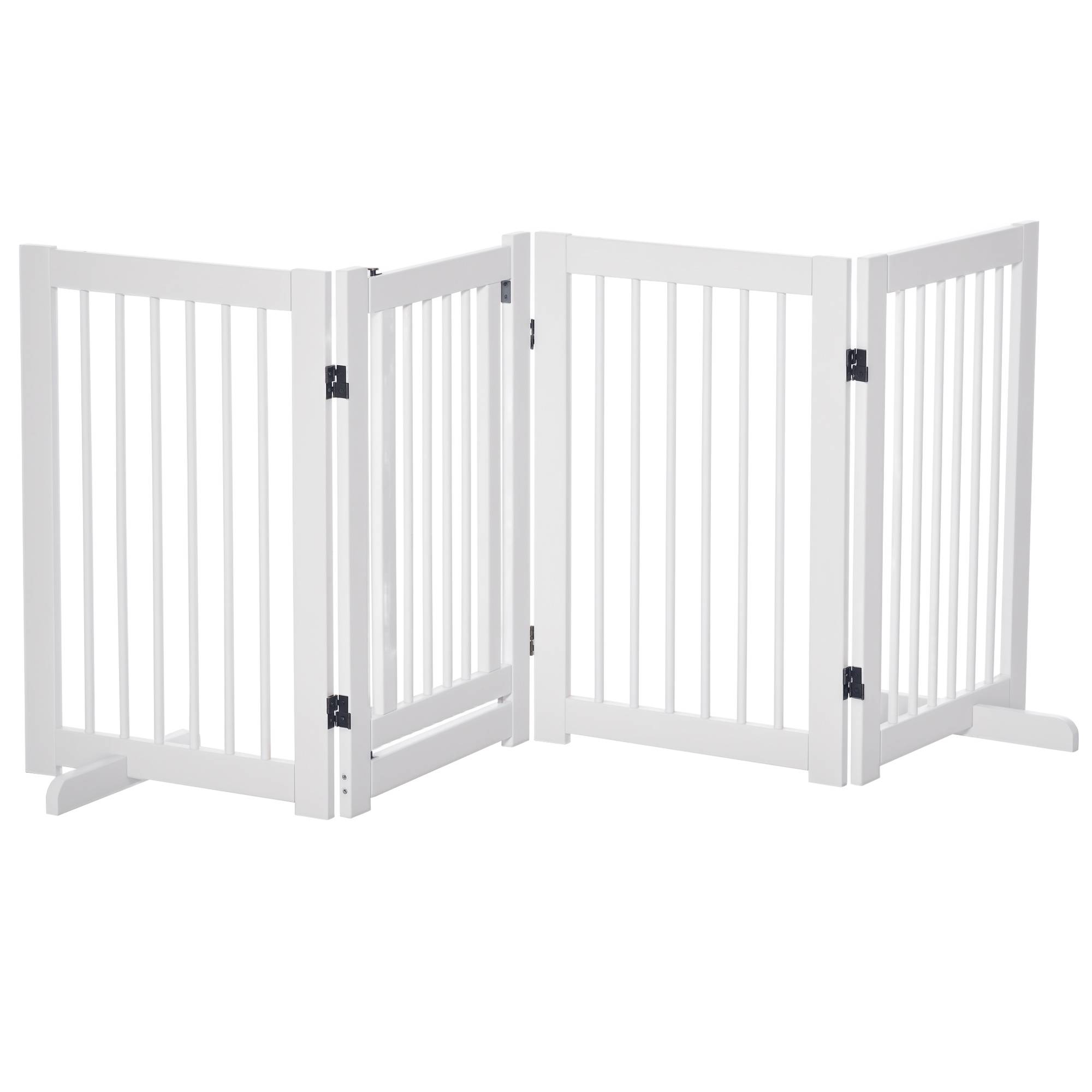 Barrière pour chien autoportante avec pieds 204 x 75 cm, bois, escaliers, portes, cuisine, 4 panneaux, blanc