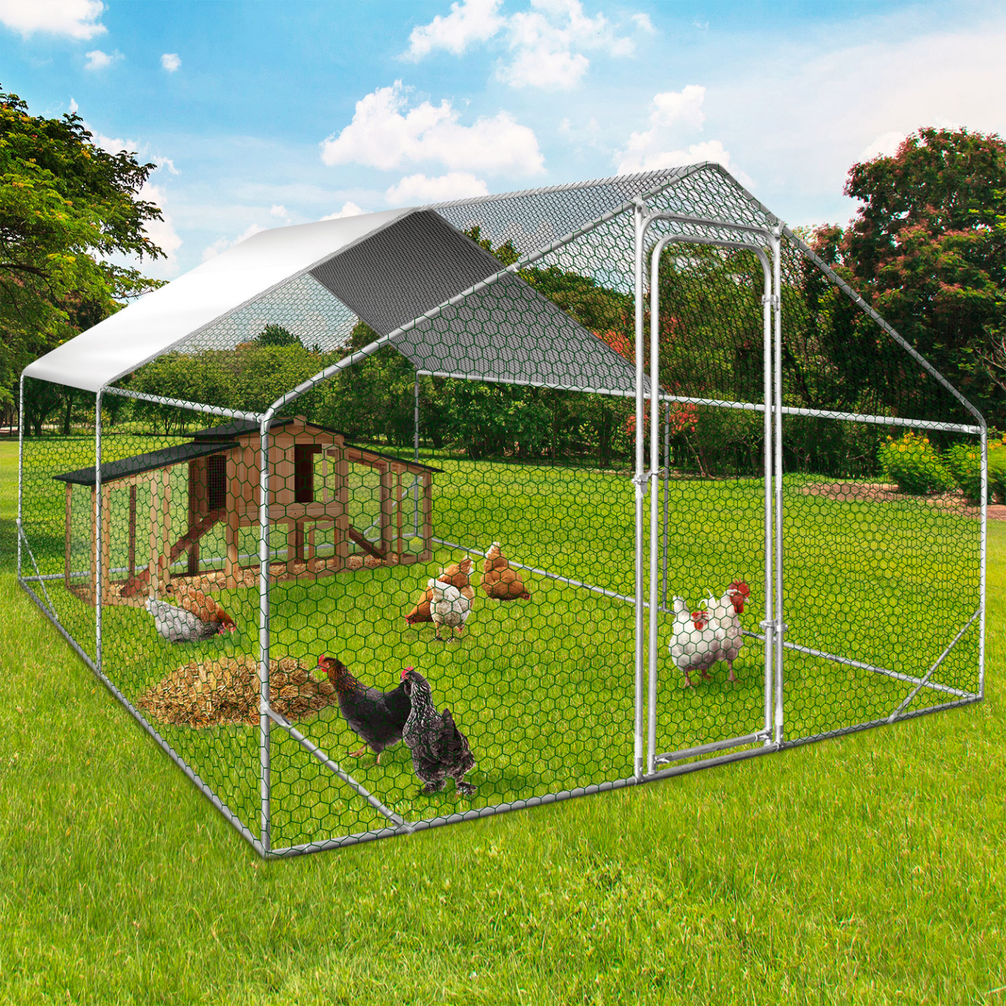 Enclos poulailler extérieur 12 m² - acier galvanisé maille serrée montage facile – Terre Jardin - Image 1