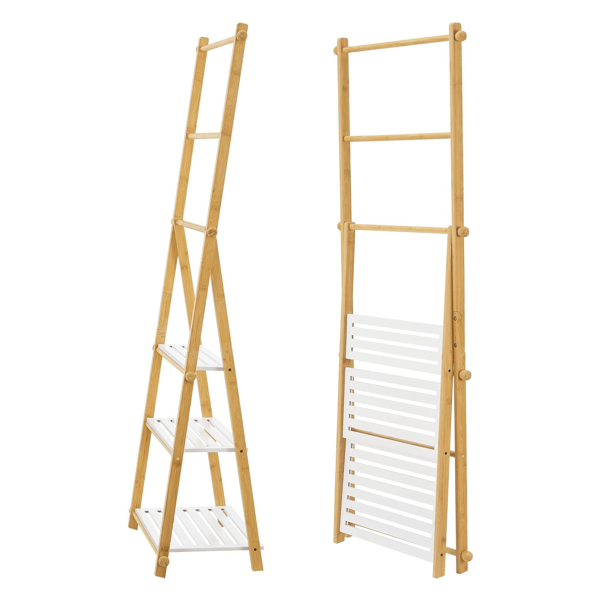 Étagère échelle avec porte-serviettes pour salle de bain 152 x 53 x 31 cm bambou - Image 3