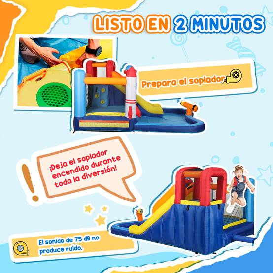 Château gonflable 5-en-1 toboggan pataugeoire canon à eau gonfleur 550W et sac de transport jeu aquatique - Image 9