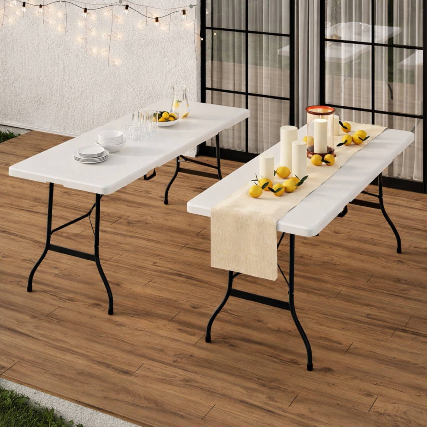 Table pliante d'appoint portable 180 cm et 2 bancs pliables pour camping ou réception - Image 5