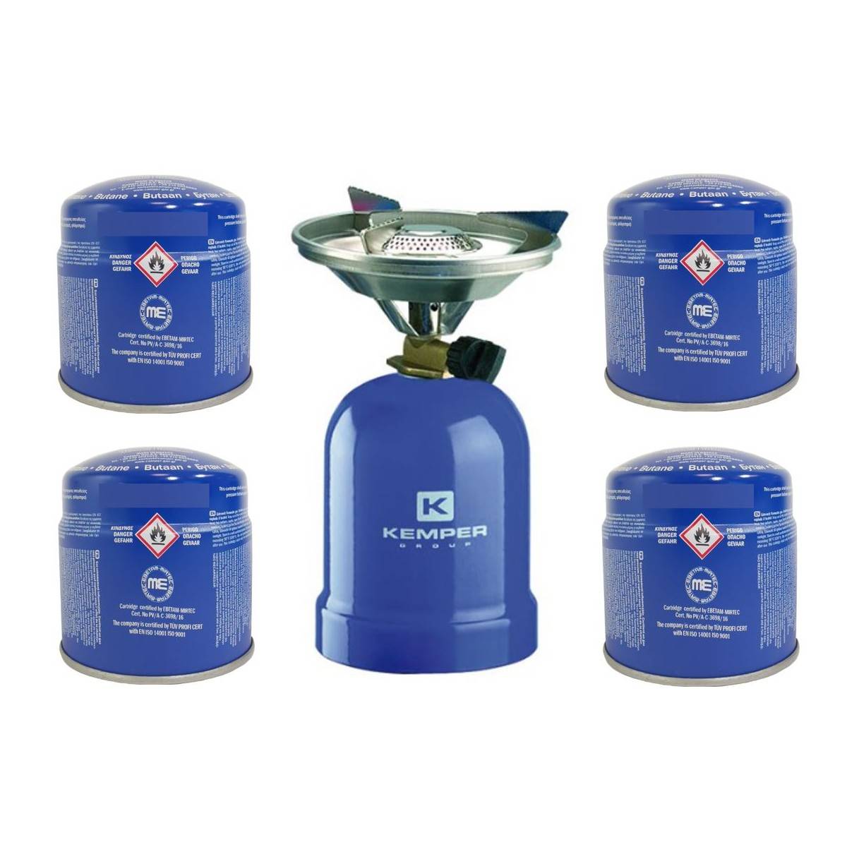 Réchaud à gaz 2200W Coque Acier + 4 cartouches de gaz 190g - Réchaud de camping portable & Léger KEMPER - Image 1