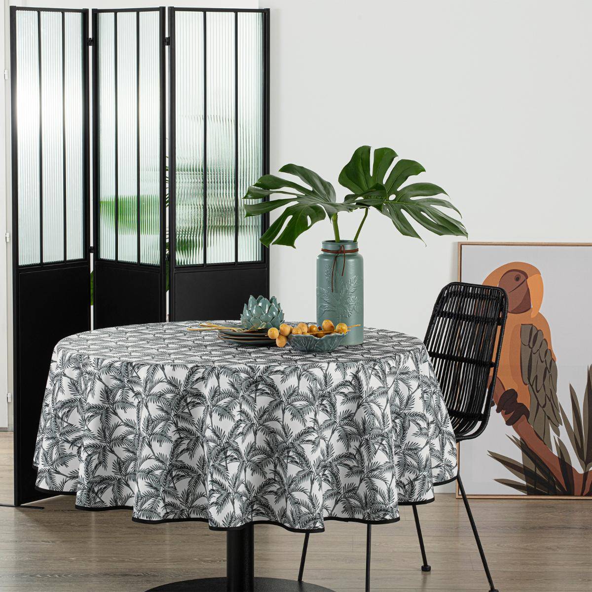 Atmosphera - Nappe anti-tache "Palmier" gris ardoise D180cm - Atmosphera Créateur d'intérieur - Image 2