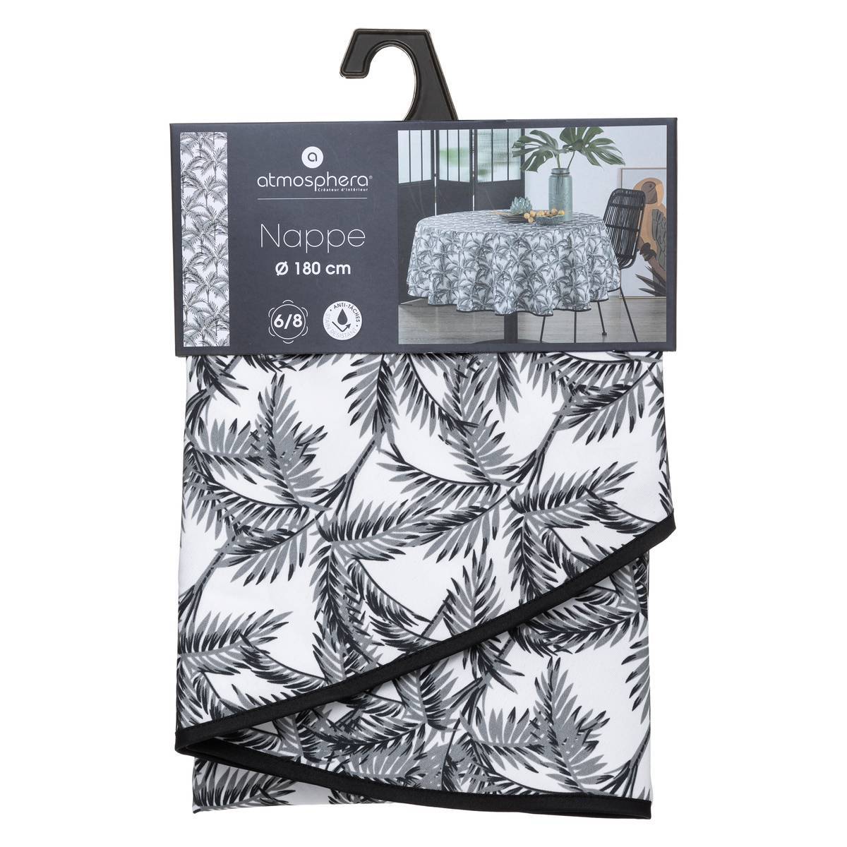 Atmosphera - Nappe anti-tache "Palmier" gris ardoise D180cm - Atmosphera Créateur d'intérieur - Image 4