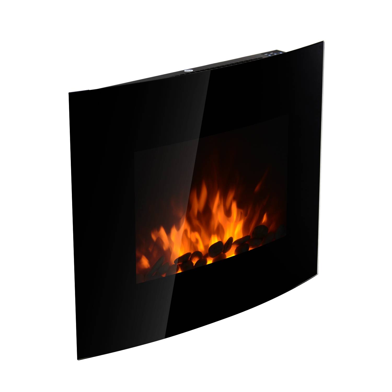 Cheminée électrique 900W/1800W murale, température réglable, flammes atmosphériques, télécommande 25-30 m² 65x11,4x52 cm noir - Image 2