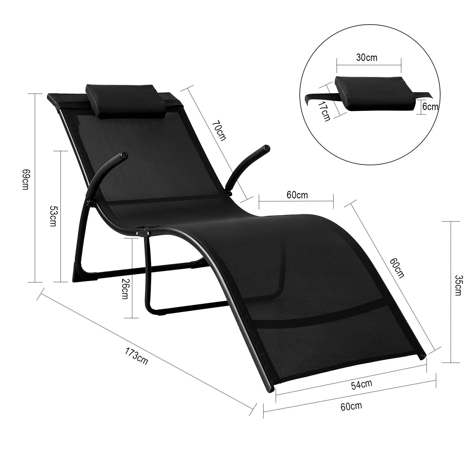 Bain de Soleil Transat de Jardin Pliable Noir L.173 x l.60 x H.69 cm SoBuy - Image 3