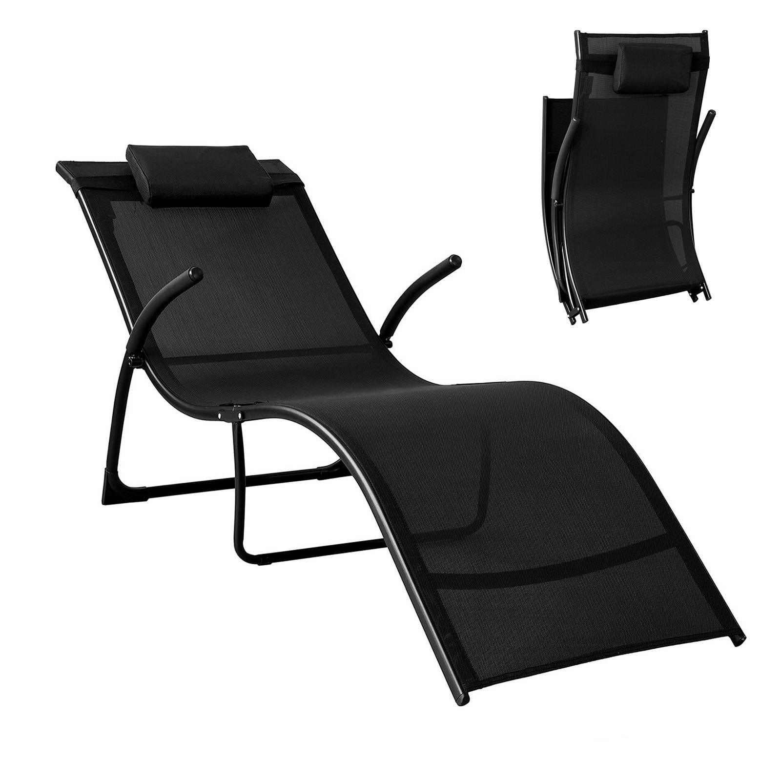 Bain de Soleil Transat de Jardin Pliable Noir L.173 x l.60 x H.69 cm SoBuy - Image 1