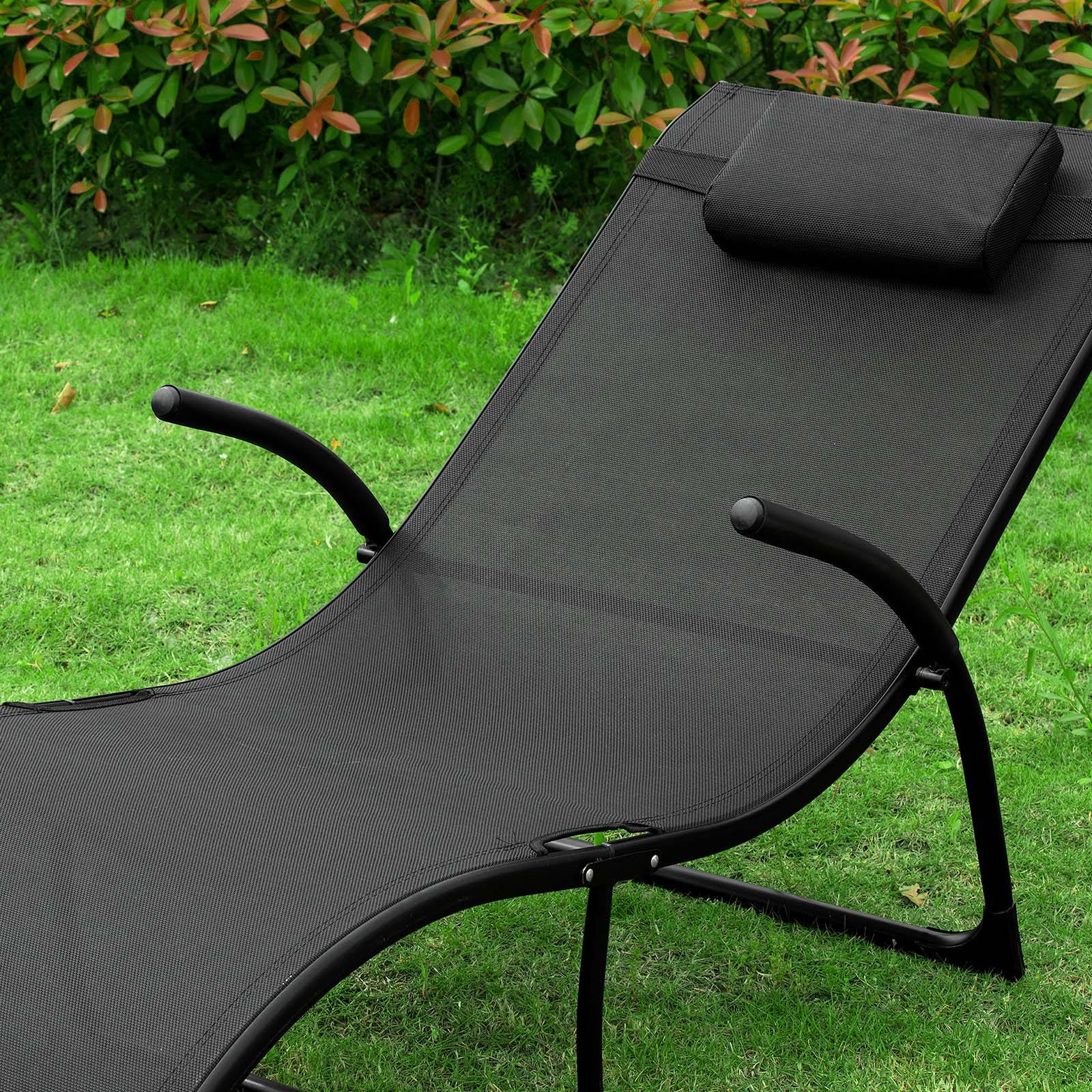 Bain de Soleil Transat de Jardin Pliable Noir L.173 x l.60 x H.69 cm SoBuy - Image 9
