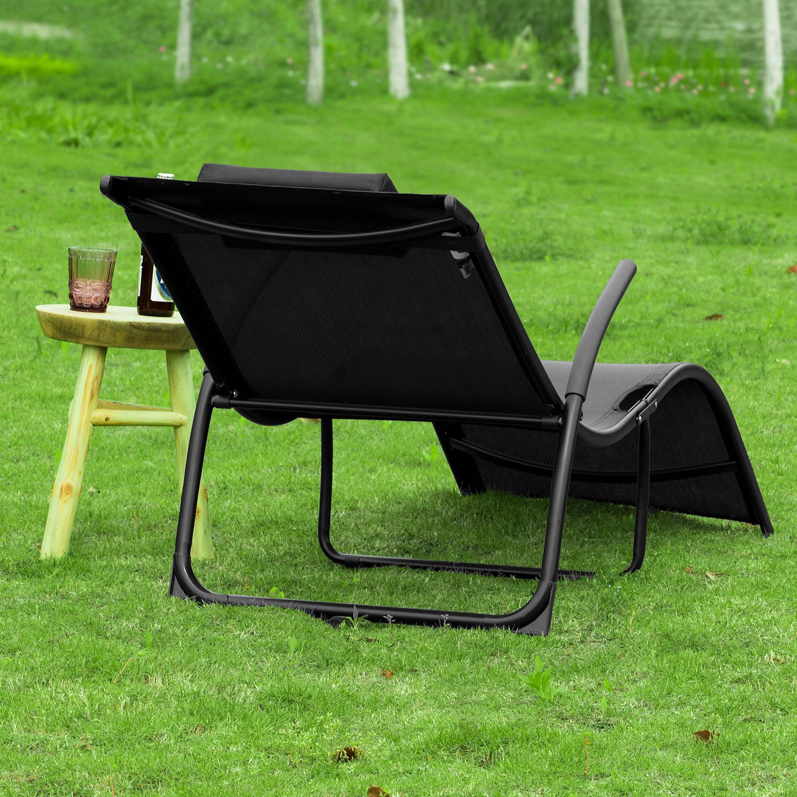 Bain de Soleil Transat de Jardin Pliable Noir L.173 x l.60 x H.69 cm SoBuy - Image 10