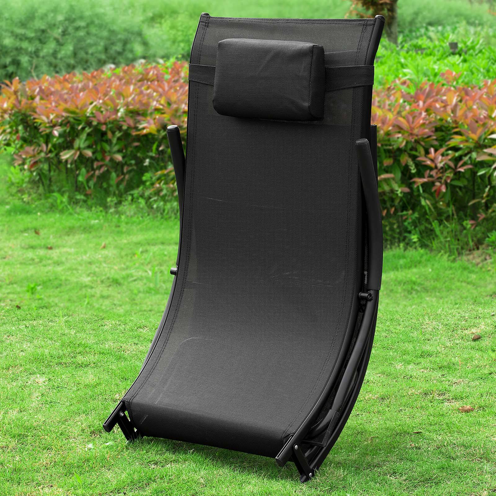 Bain de Soleil Transat de Jardin Pliable Noir L.173 x l.60 x H.69 cm SoBuy - Image 4