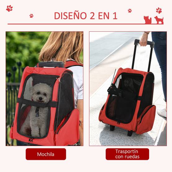 Sac à dos chariot transport chien chat tissu Oxford pour voyage 42x25x55 cm Rouge - ComfortXL Outdoor Living - Image 6