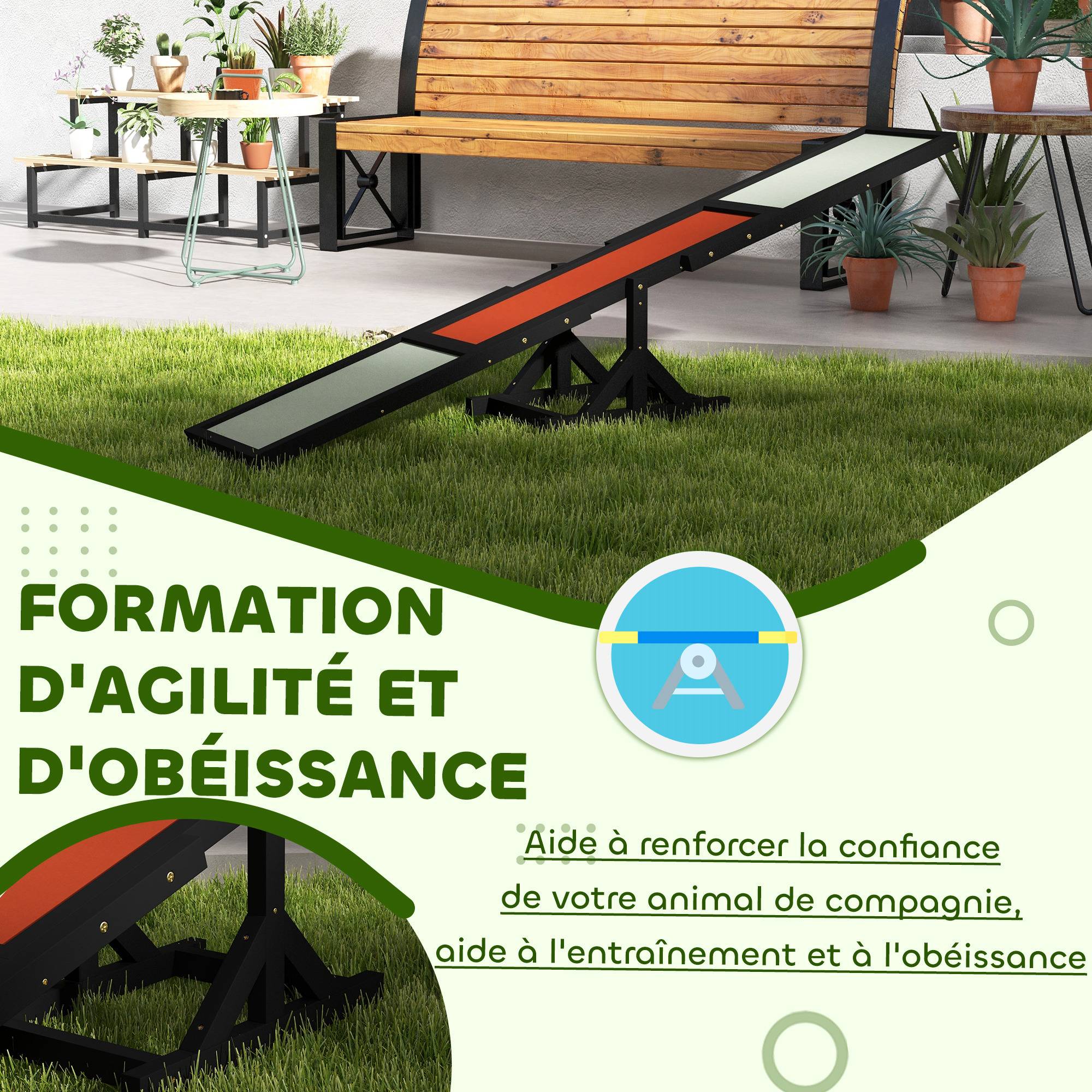Bascule d'agilité pour chien bois de sapins gris noir 180 x 30 x 30 cm - PANGIVO - Image 9