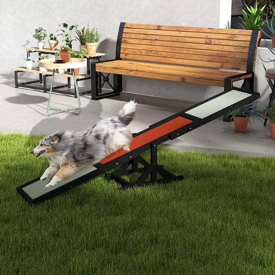 Bascule d'agilité pour chien bois de sapins gris noir 180 x 30 x 30 cm - PANGIVO - Image 4