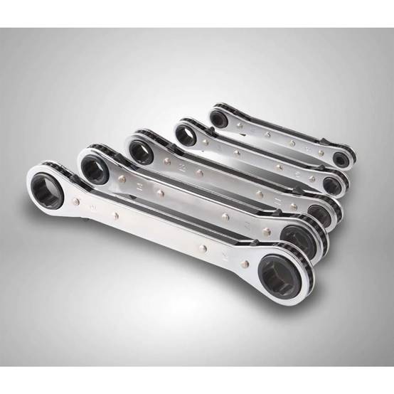 Ensemble de 5 clés à cliquet, 6-8, 10-11, 13-14, 15-17, 19-22 mm en Acier Chrome Vanadium, sous sacoche - Image 4