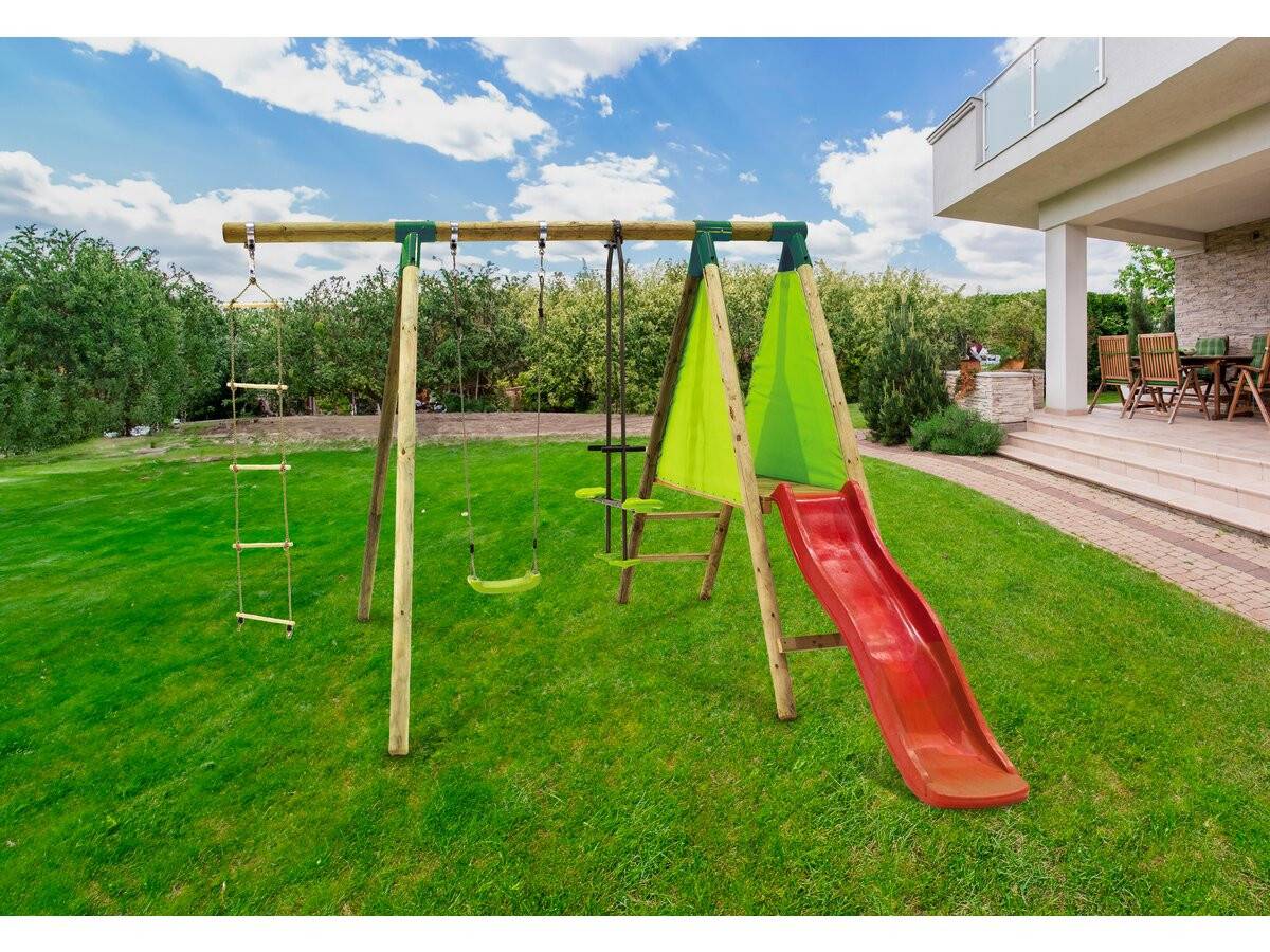 Portique Bois "kida" - Avec 1 Toboggan - 1 Balançoire - 1 Face à Face - 1 Nacelle. -habitat Et Jardin - Image 2