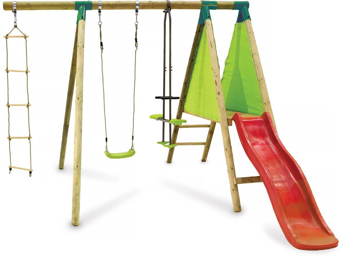 Portique Bois "kida" - Avec 1 Toboggan - 1 Balançoire - 1 Face à Face - 1 Nacelle. -habitat Et Jardin - Image 1