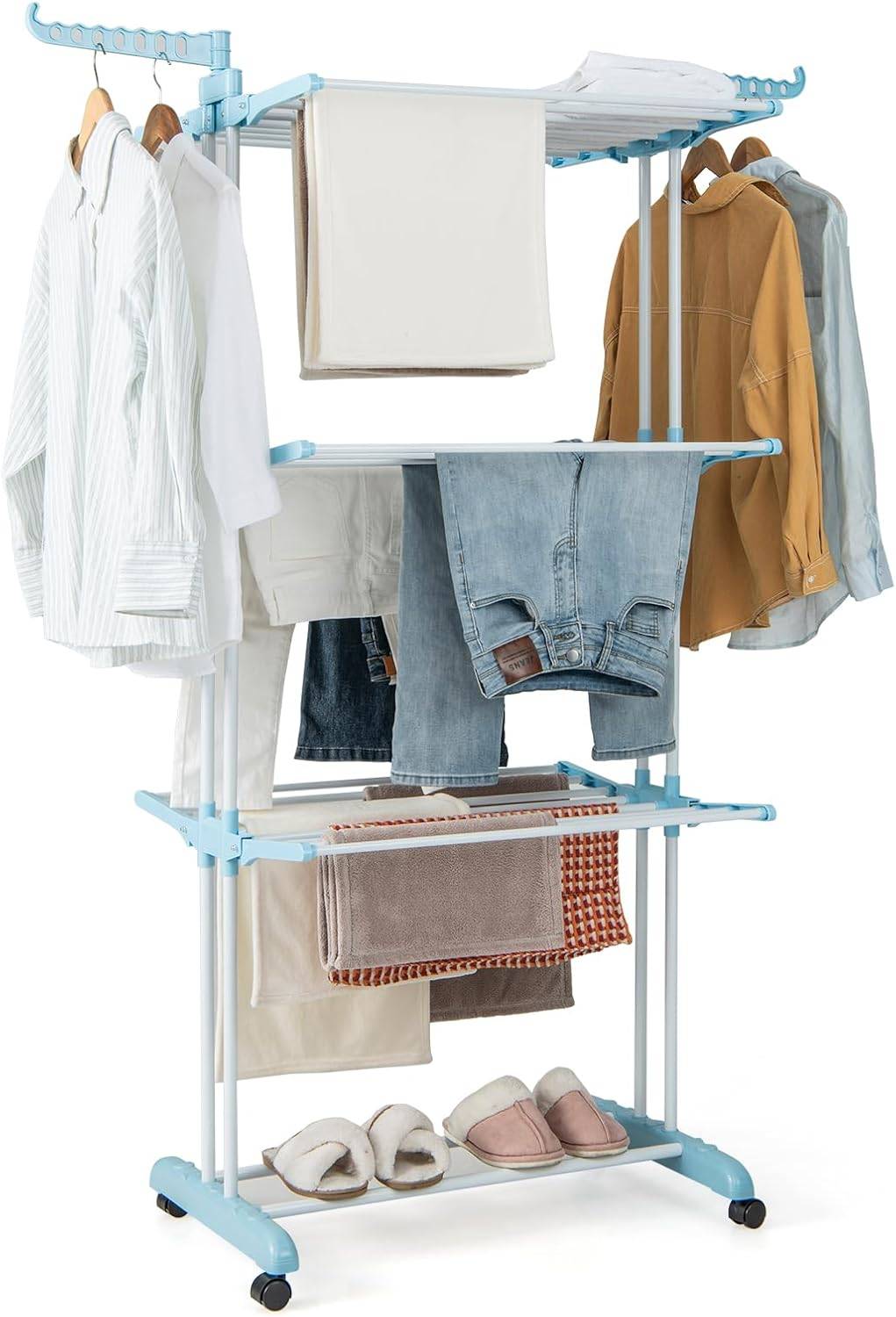 Sechoir à Linge Pliable 3 Niveaux, Étendoir Linge à roulettes en Métal, Porte-Chaussures - Image 1