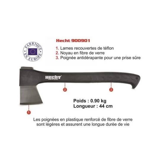 Hecht Hache a fendre merlin 44 cm longue 900 gr Lame recouverte de teflon universelle - Image 2