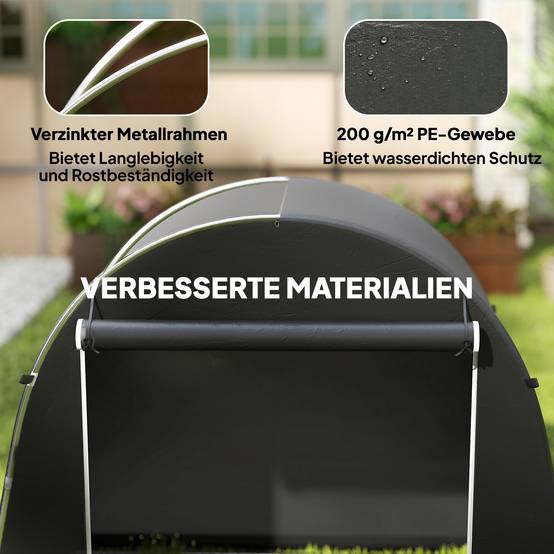 Abri jardin portable tente vélo, porte enroulable zip, cadre métal, rangement polyvalent, bâche plastique, gris foncé - Image 6