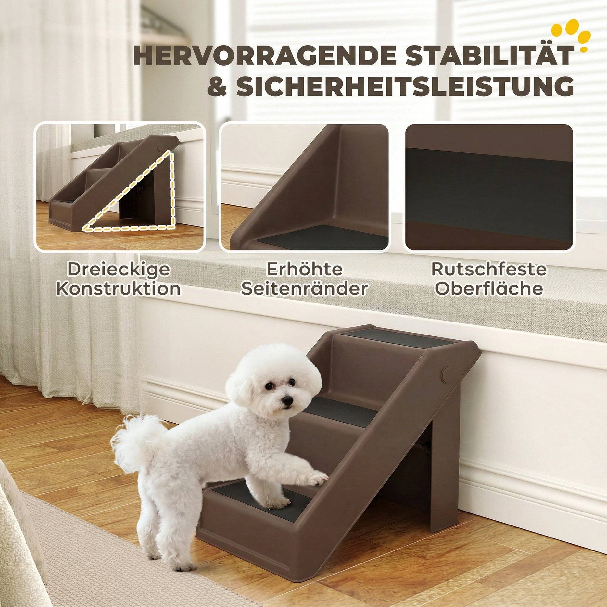 Sans Marque - Escalier 3 marches 36,5cm, petit chien, pliable, lit/canapé/voiture, marron - Image 6