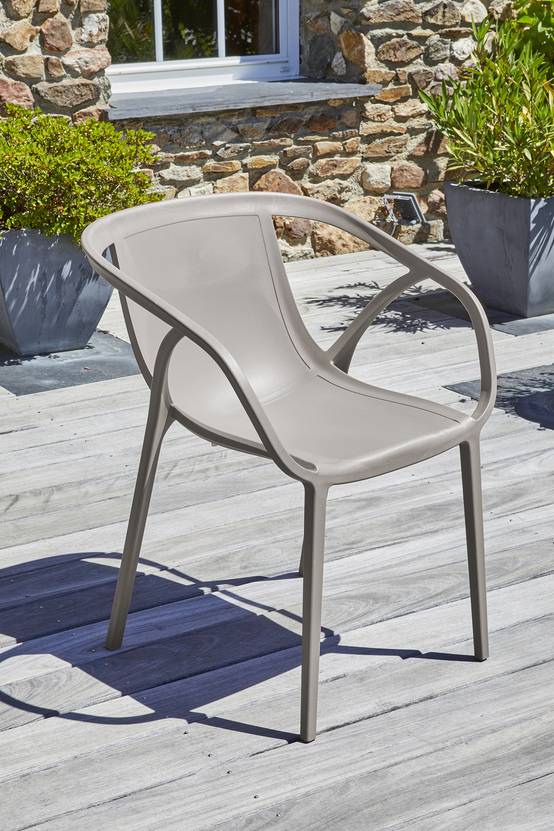 Fauteuil de jardin empilable en Polypropylène renforcé - Taupe - HOP - Image 1