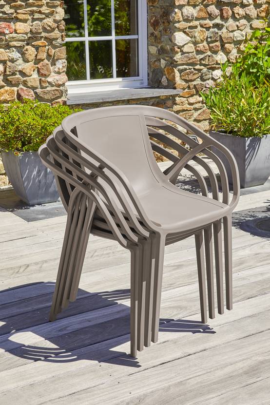 Fauteuil de jardin empilable en Polypropylène renforcé - Taupe - HOP - Image 2