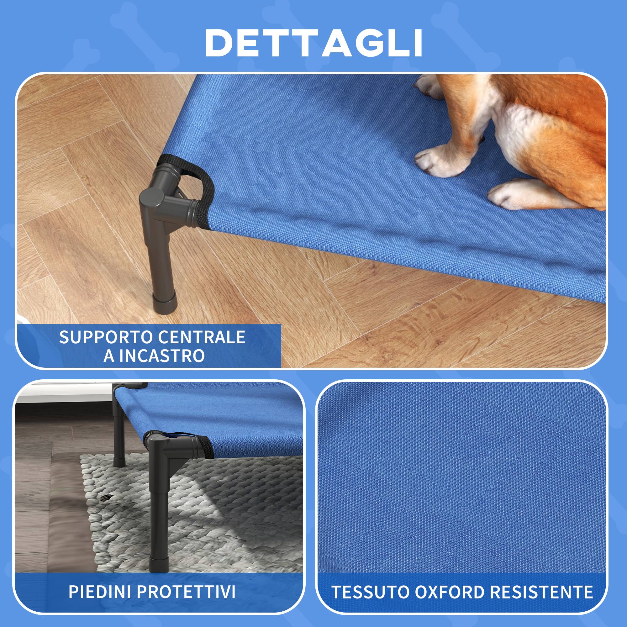ComfortXL - Lit surélevé pliable pour chien en métal et tissu Oxford bleu 76 x 61 x 18 cm pour intérieur et extérieur - Image 7