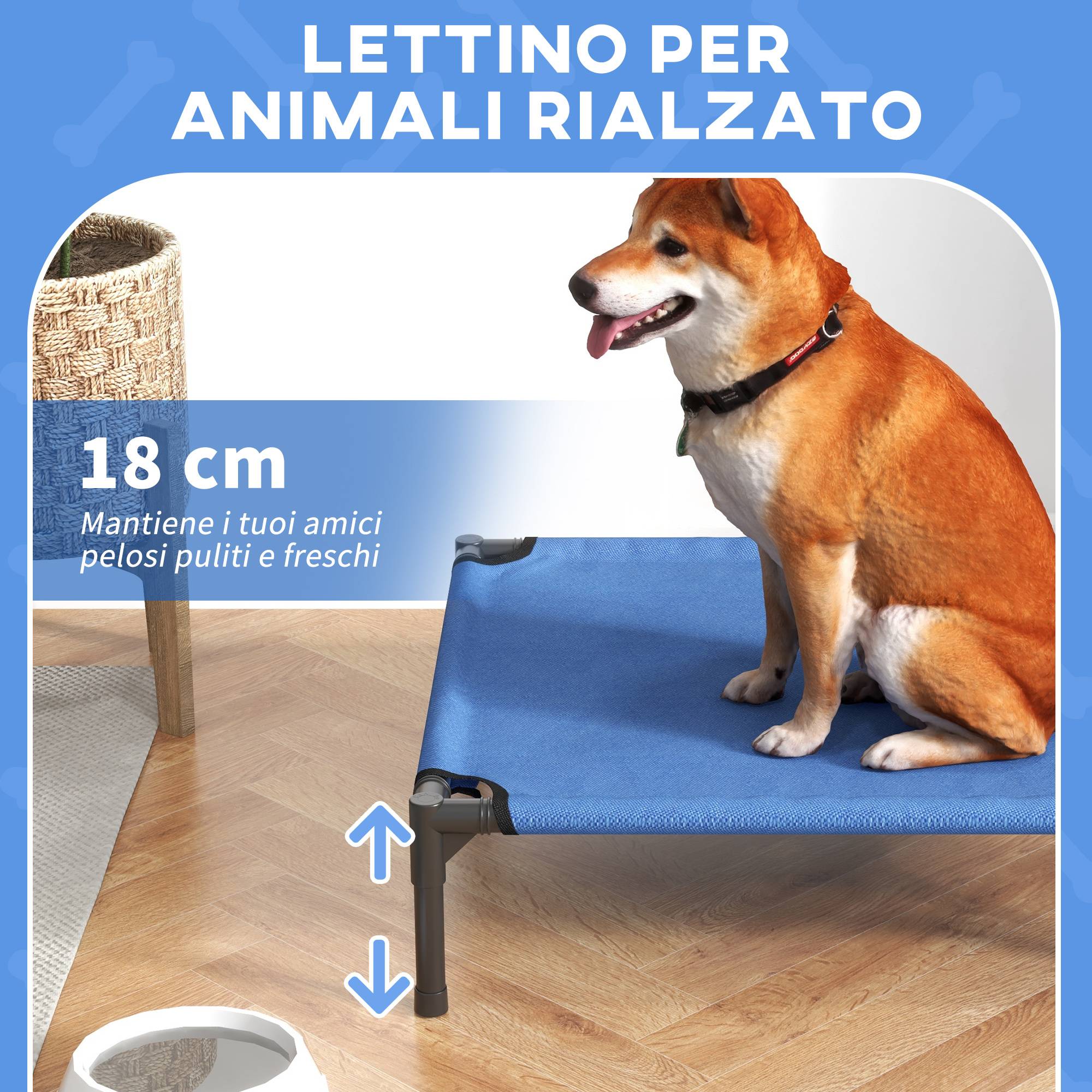 ComfortXL - Lit surélevé pliable pour chien en métal et tissu Oxford bleu 76 x 61 x 18 cm pour intérieur et extérieur - Image 5