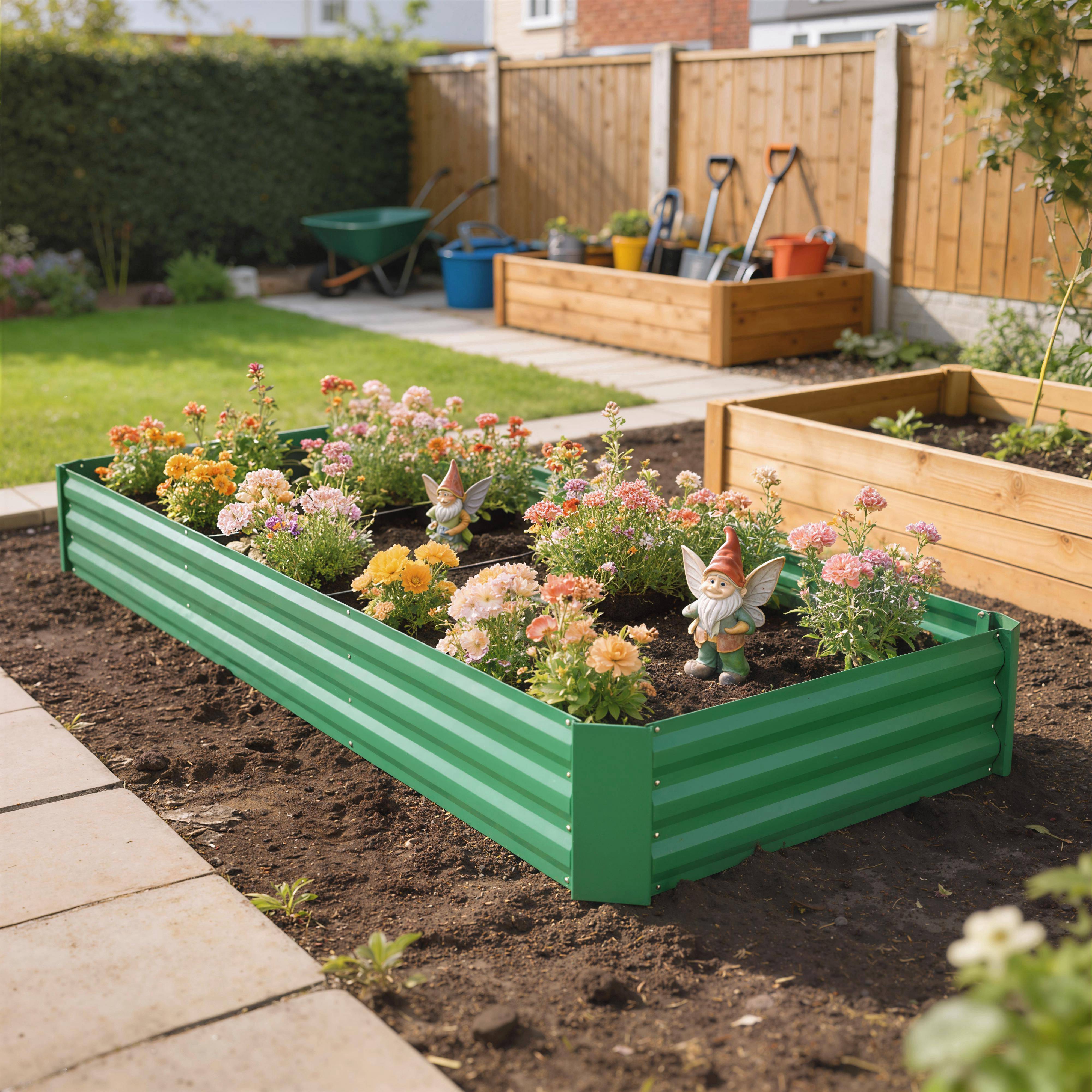 Sans Marque - Jardinière extérieur carré potager galvanisé bordure sécurité fond ouvert 240x120x30 cm vert - Image 4