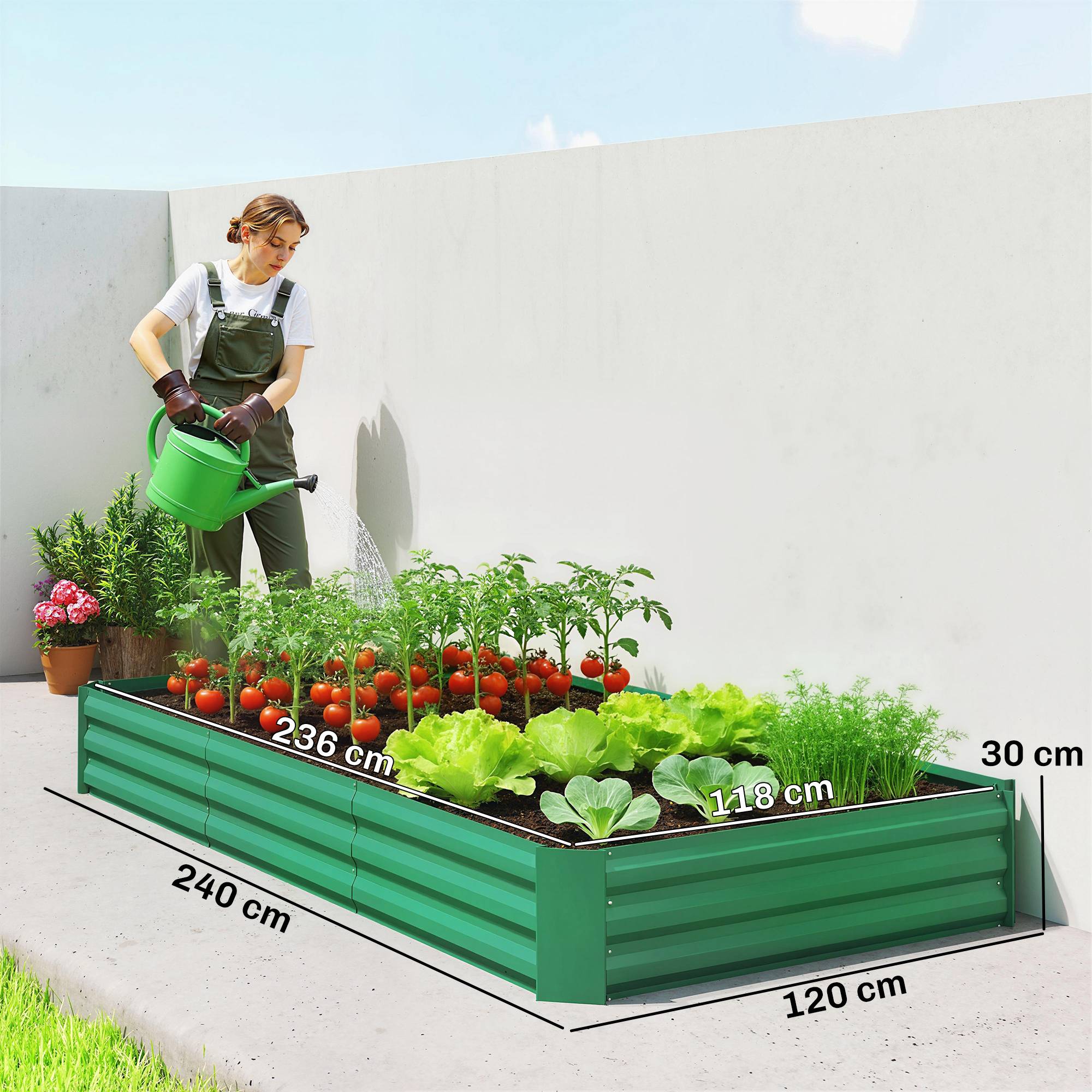 Sans Marque - Jardinière extérieur carré potager galvanisé bordure sécurité fond ouvert 240x120x30 cm vert - Image 5
