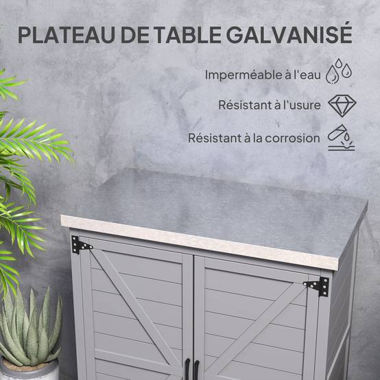 Outsunny - Armoire de jardin en Bois Extérieur - - Outsunny - avec Plan de Travail en acier galvanisé - étagère - Double Porte - gris - Outsunny - Image 8