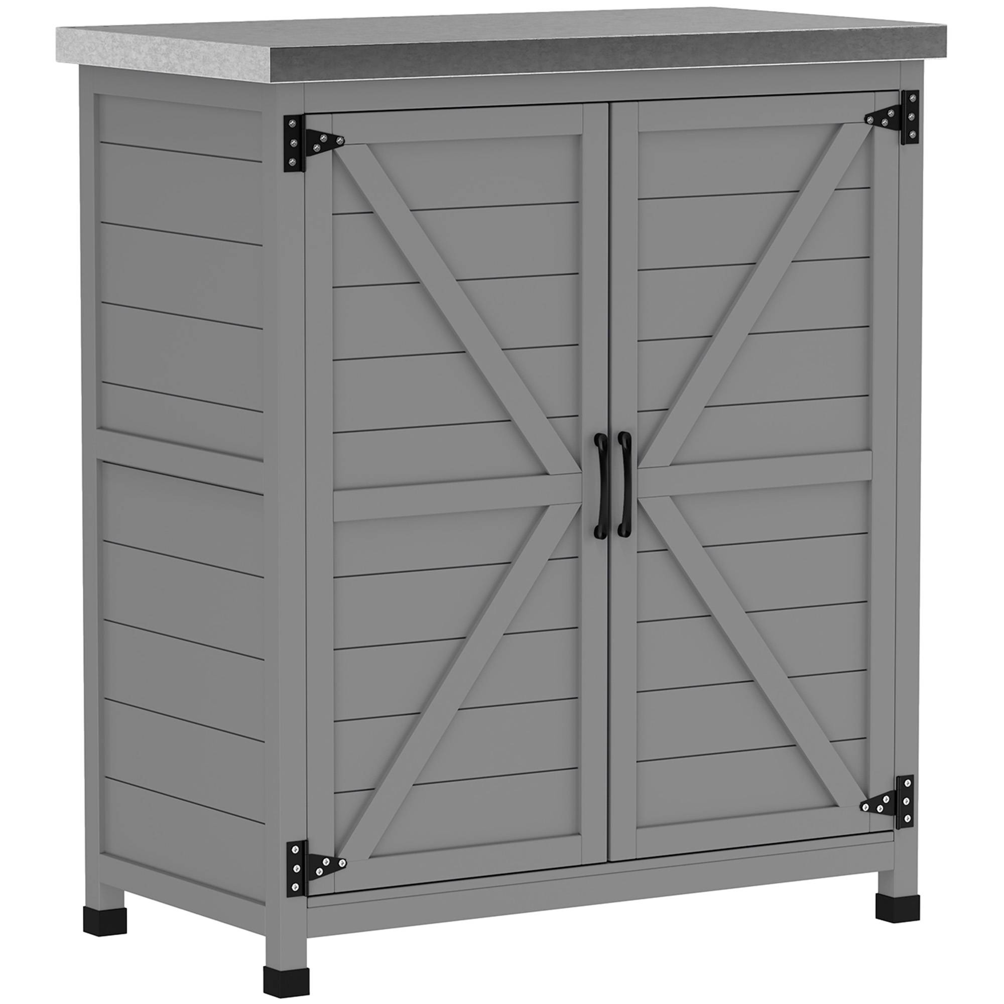 Outsunny - Armoire de jardin en Bois Extérieur -  - Outsunny  - avec Plan de Travail en acier galvanisé  - étagère  - Double Porte  - gris - Outsunny - Image 1