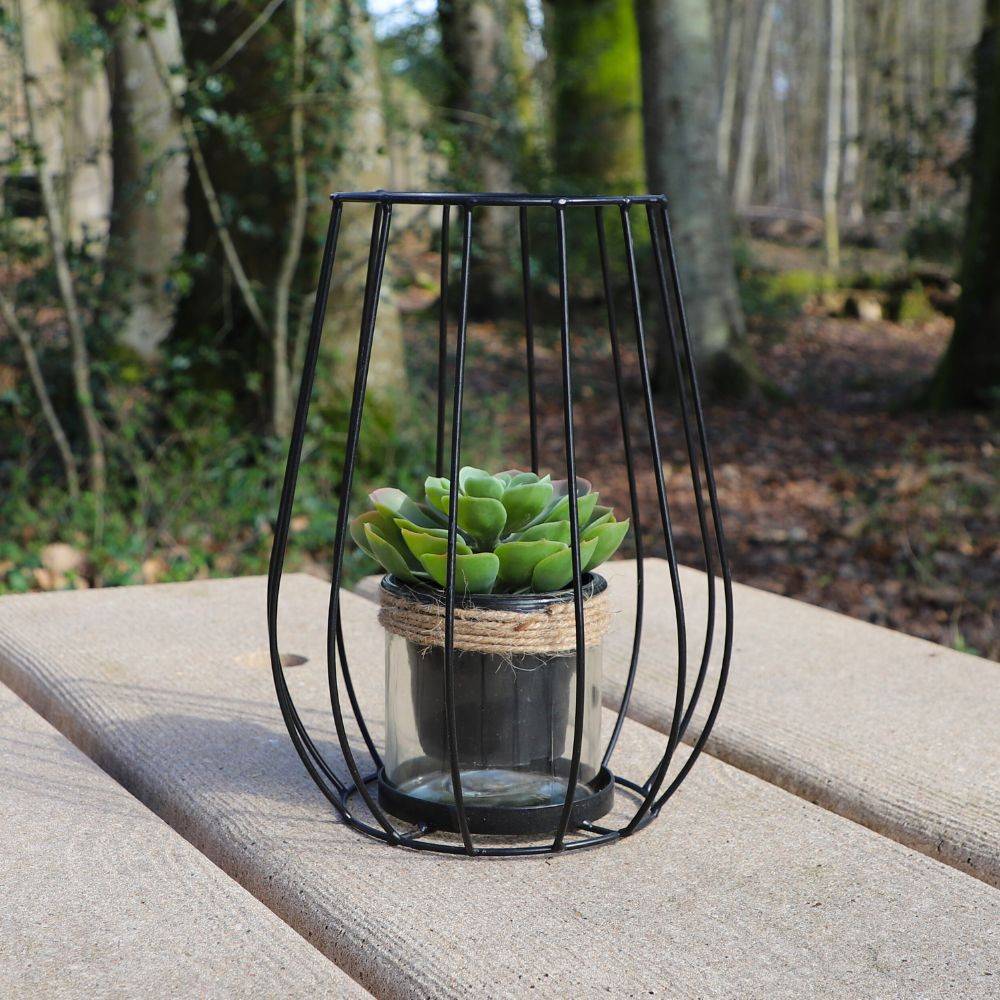 Lanterne jardin extérieur à poser bougie ancienne métal noir 20x27cm Chemin de campagne - Image 5